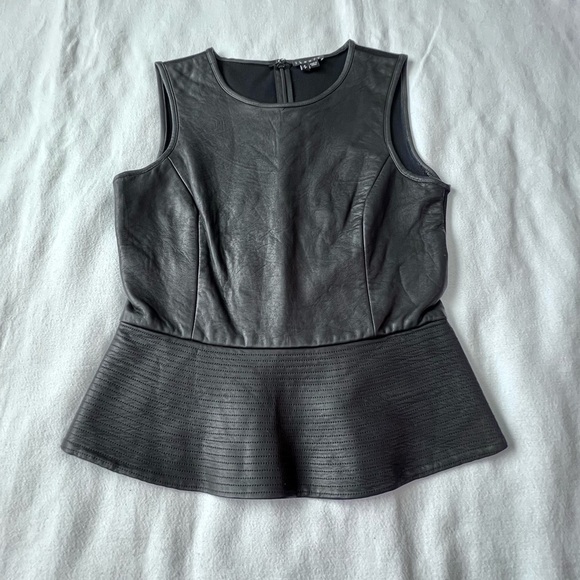 Theory Elleria Black Lamb Leather Sleeveless Peplum Top Zipper Back Women’s S - Picture 8 of 14